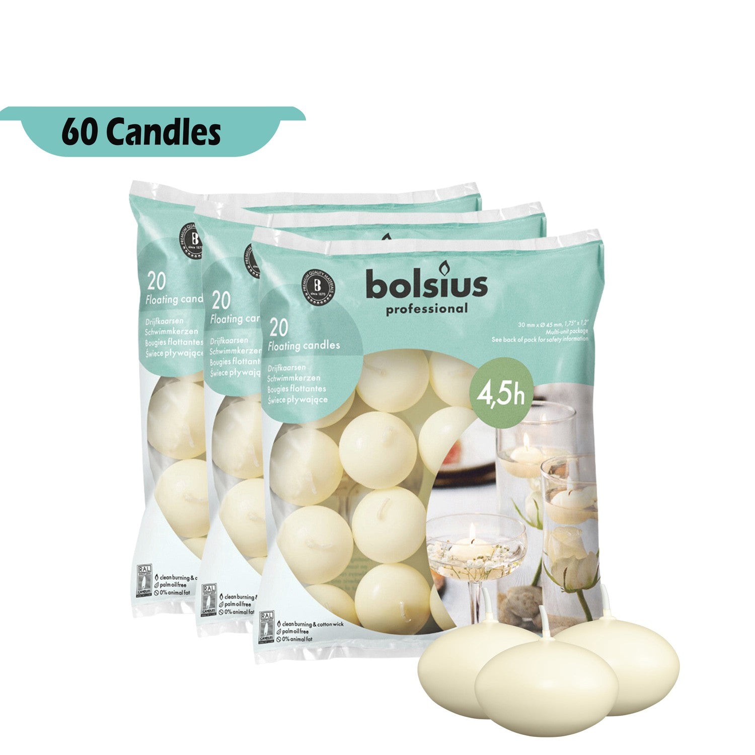 60 Pack Floating Candles 1.75" X 1" In Bulk