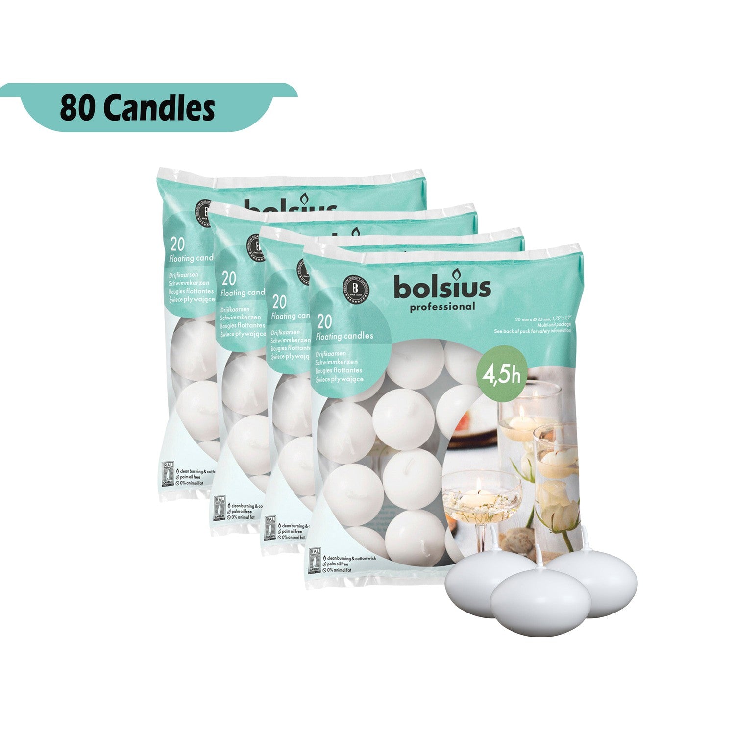 80 Pack Floating Candles 1.75" X 1" In Bulk