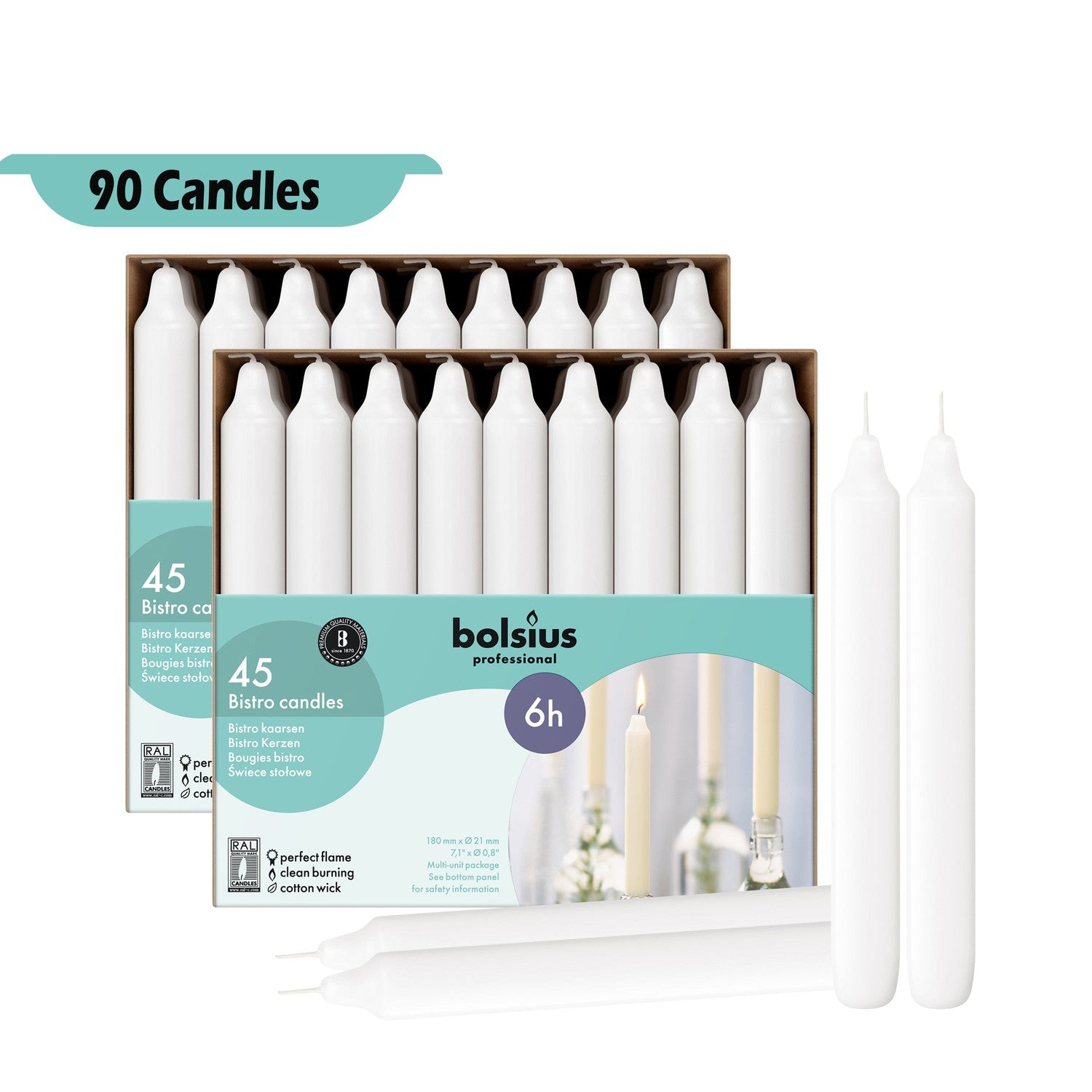 7" X 0.8" Bulk Classic Houshold Taper Candles - 90 & 135 Pack