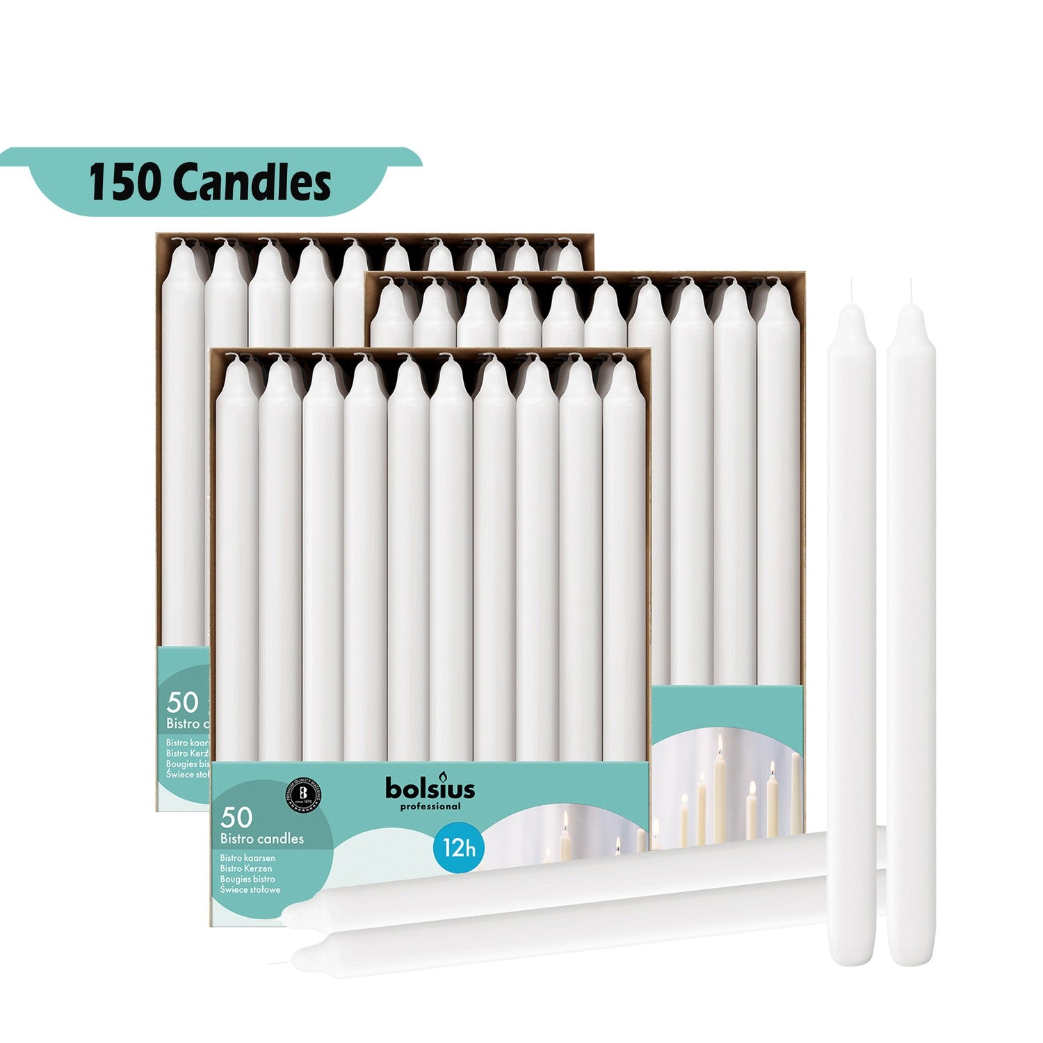 11.5" X 0.9" Classic Houshold Bulk Taper Candles - 150 Pack