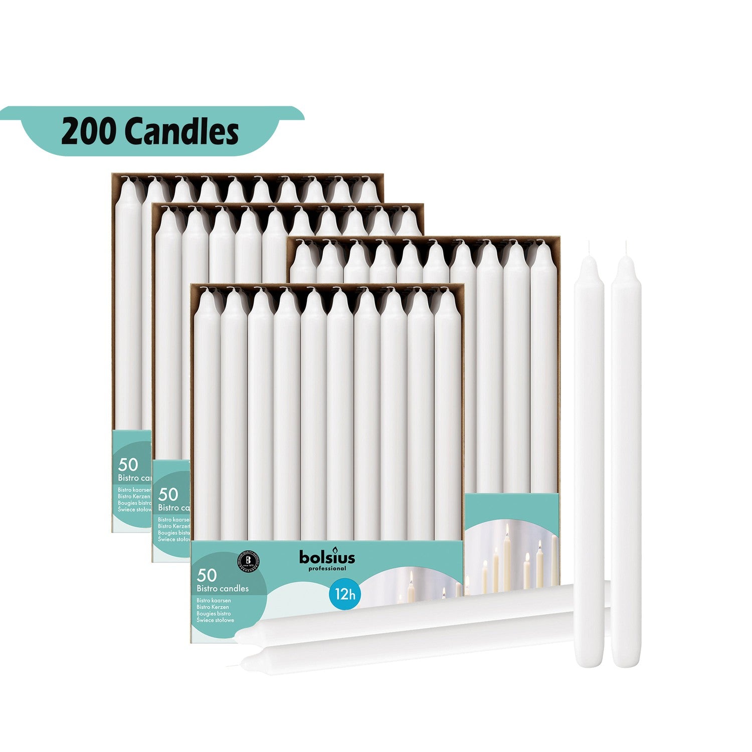 11.5" X 0.9" Classic Houshold Taper Candles - Bulk 200 Pack