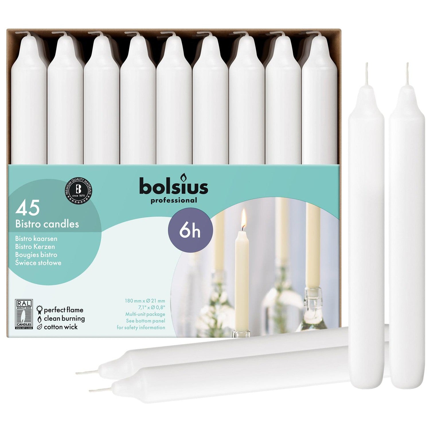 7" X 0.8" Classic Houshold Taper Candles - 45 Pack - Kisco Candles