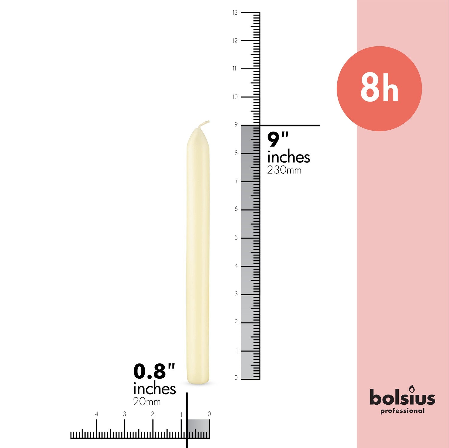 9" X 0.8" Classic Dinner Taper Candles - 10 Pack - Kisco Candles