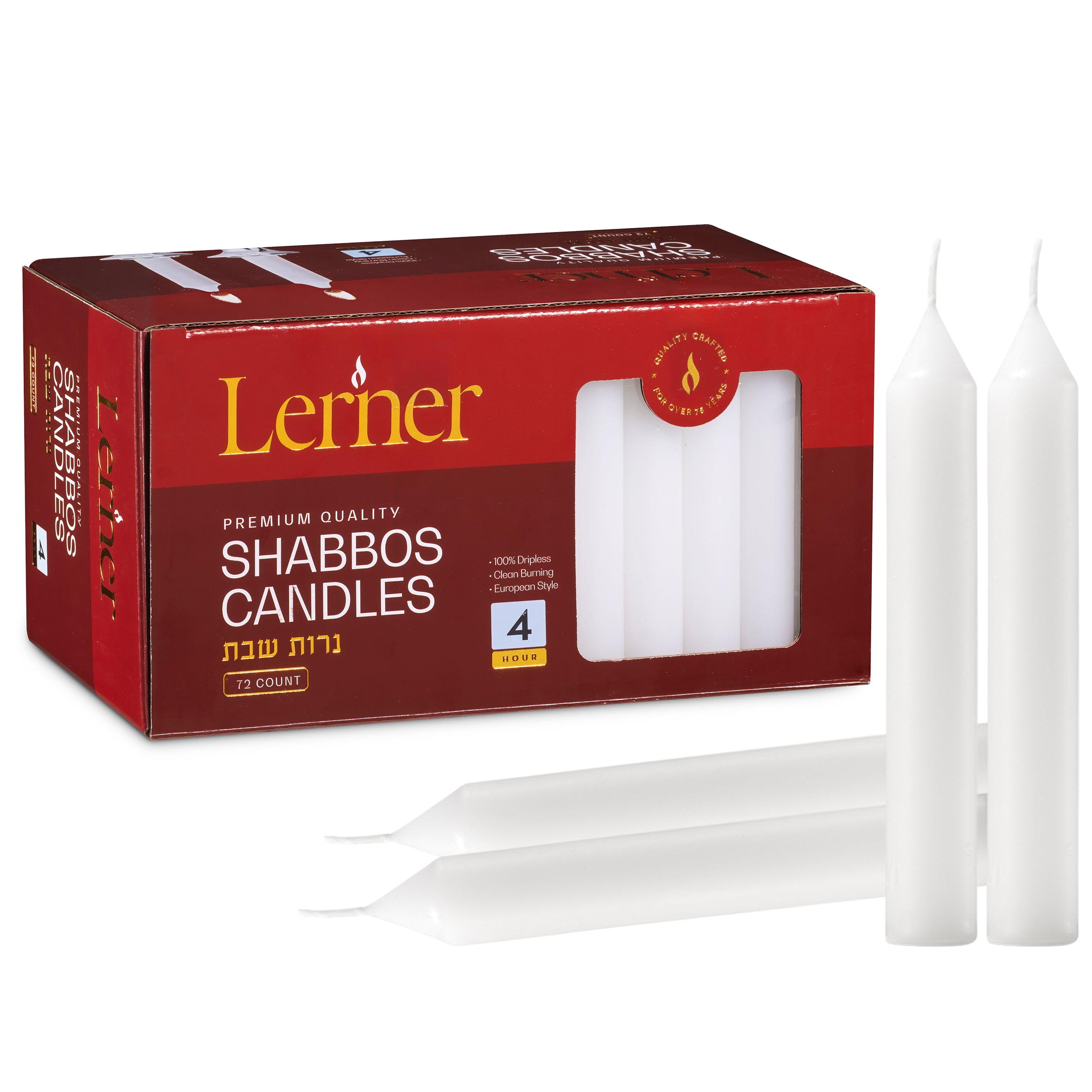 Lerner White Taper Candles – 5 Inch tall – 4 Hour Burn Time - Pack Options