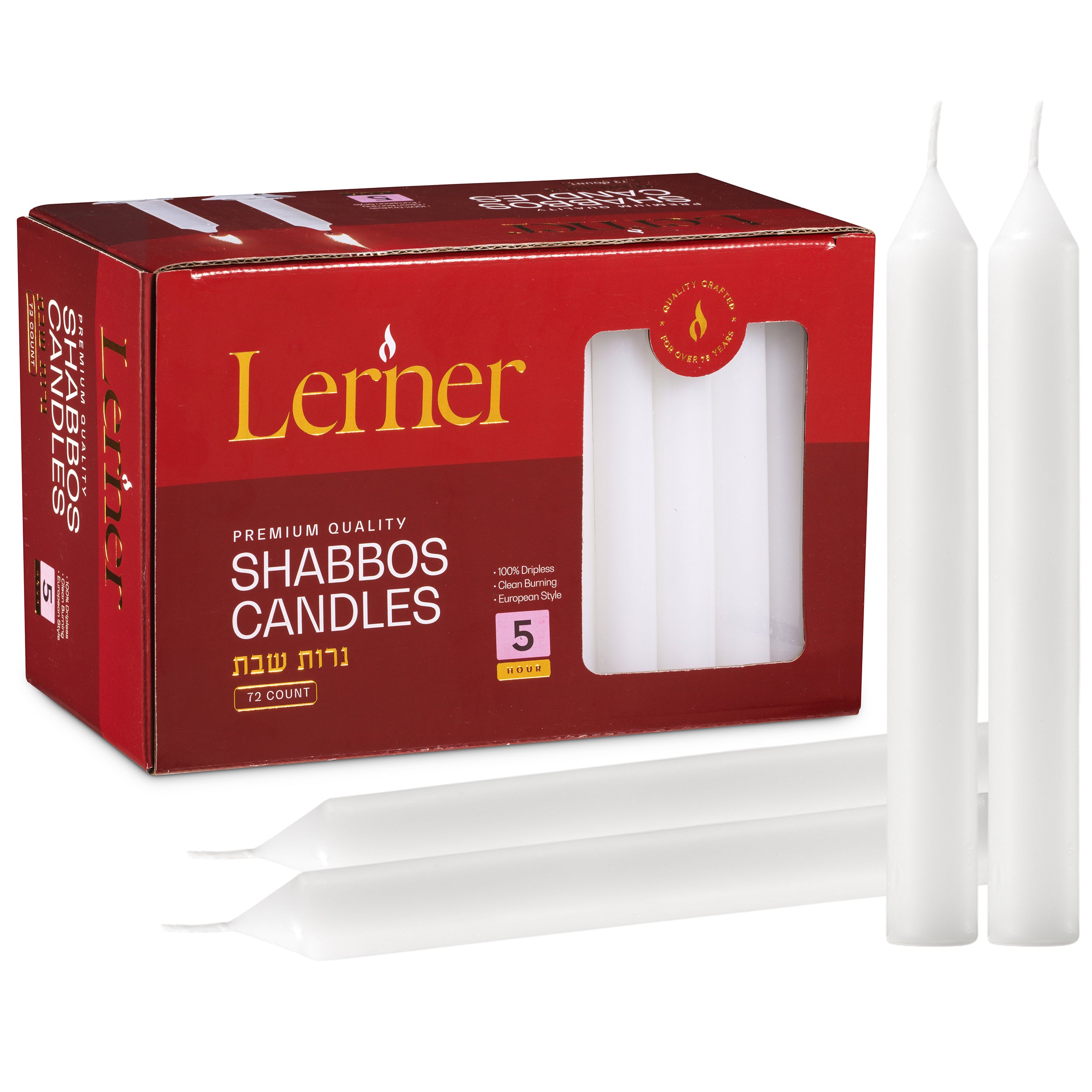 Lerner White Taper Candles – 6 Inch tall – 5 Hour Burn Time - Pack Options