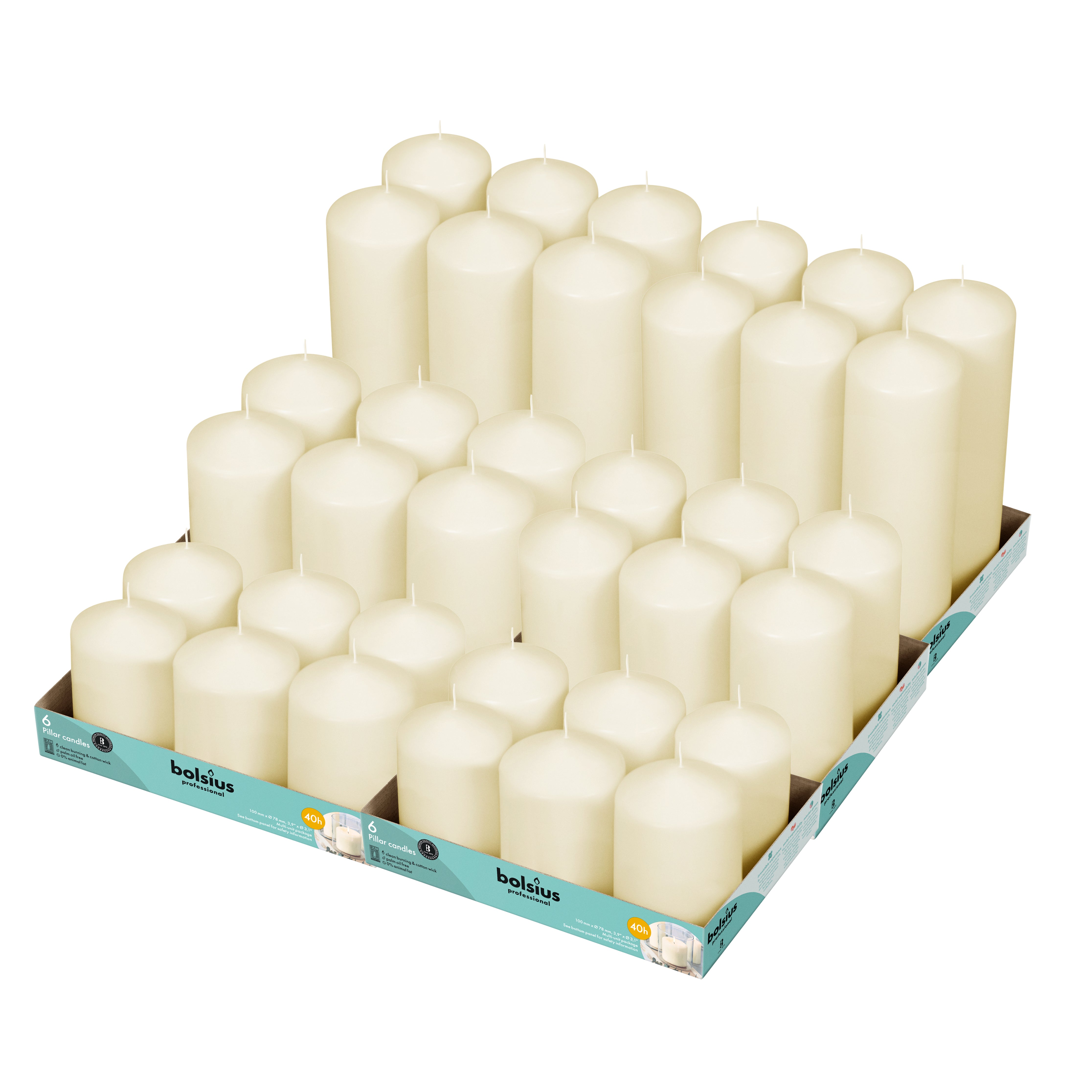 Set of 36 - 3" Round Pillar Candles 3"X4" 3"X 6" & 3"X9"