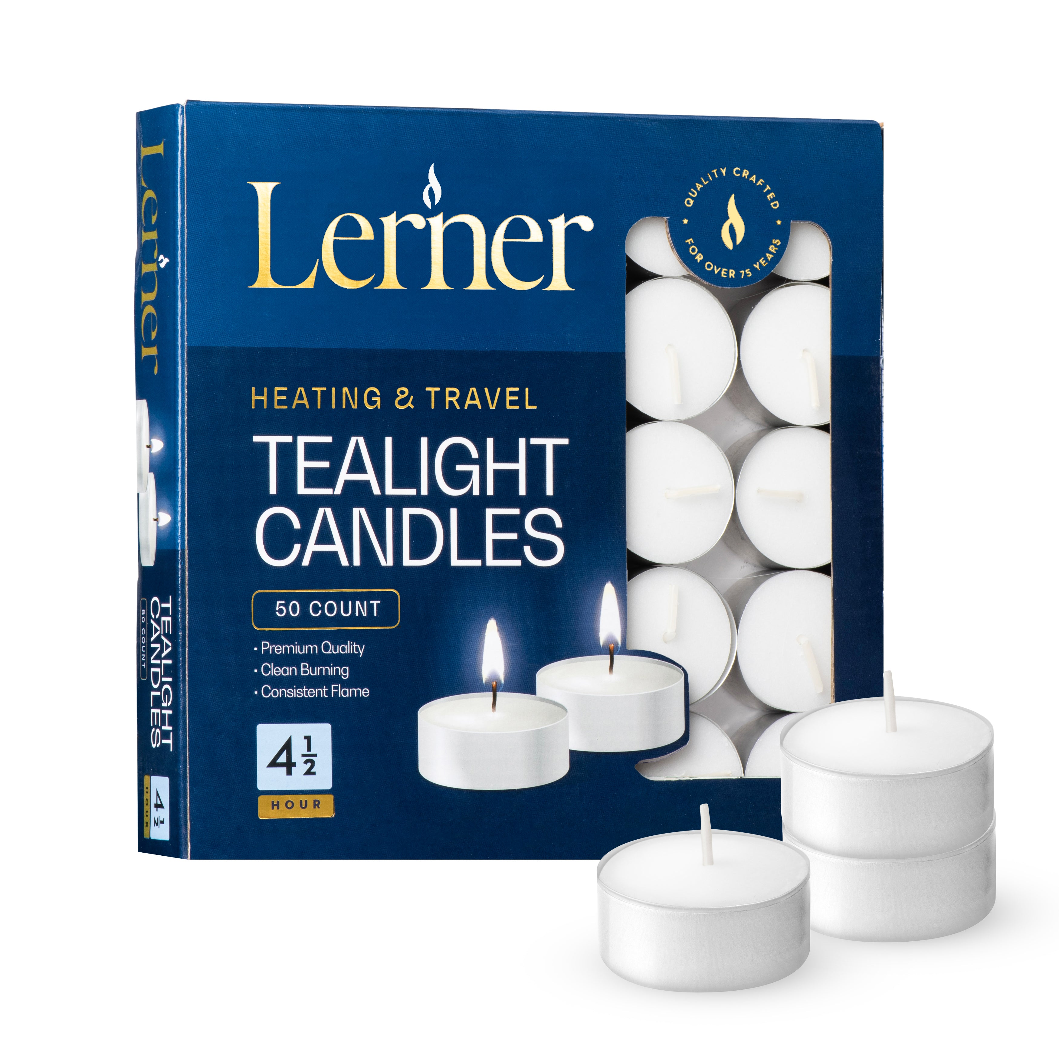 Lerner Tealight Candles Burns 4.5 Hour – Pack of 50
