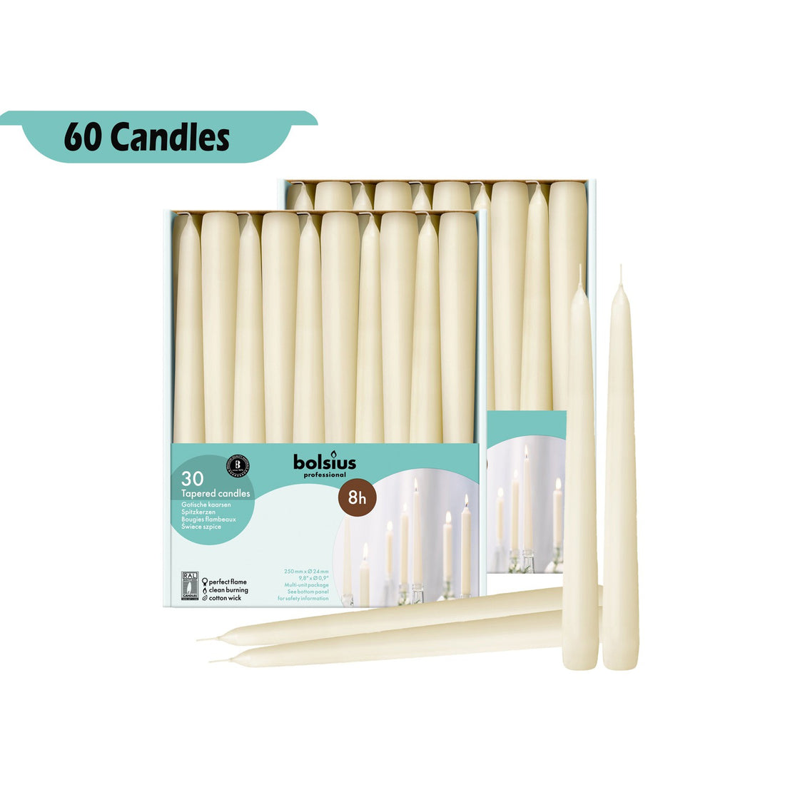 Set Of 60 90 & 120 - Bulk Taper Candles 10" X 0.9"