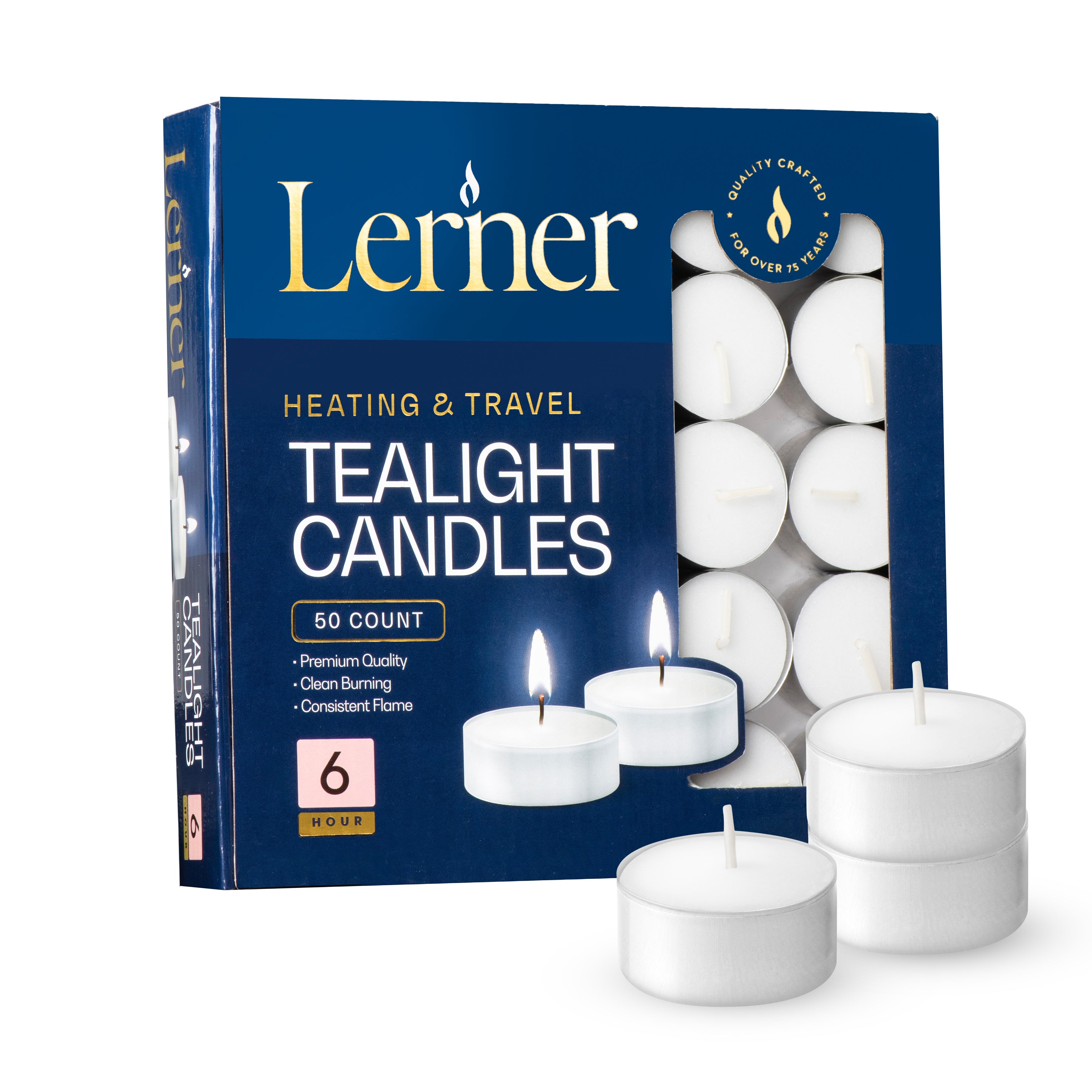 Lerner 50 Pack Tealights – 6 Hour Long Burning Unscented Candles