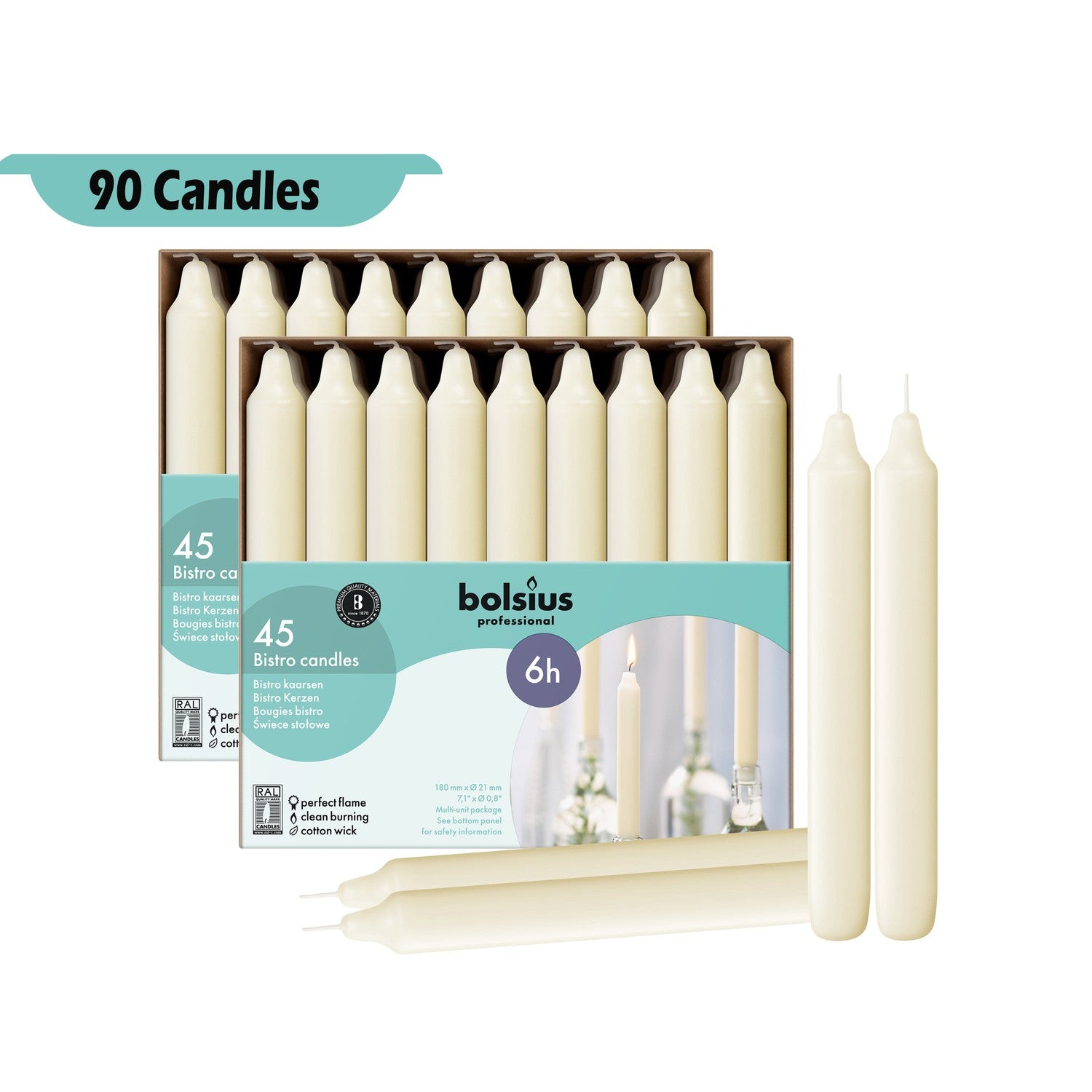 7" X 0.8" Bulk Classic Houshold Taper Candles - 90 & 135 Pack