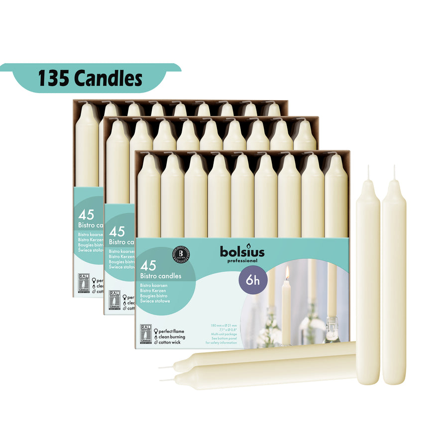7" X 0.8" Bulk Classic Houshold Taper Candles - 90 & 135 Pack