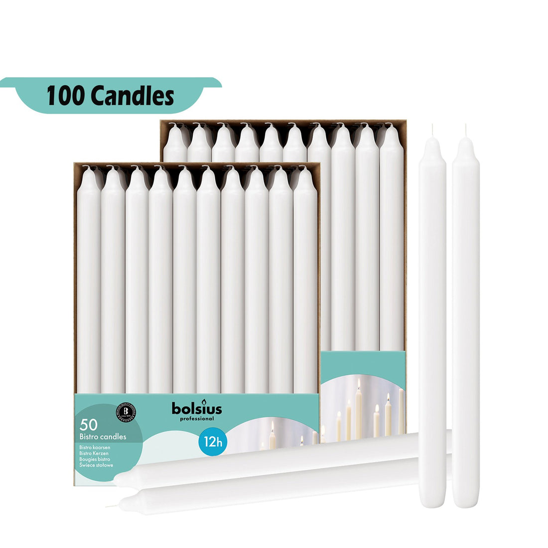 11.5" X 0.9" Classic Houshold Bulk Taper Candles - 100 Pack