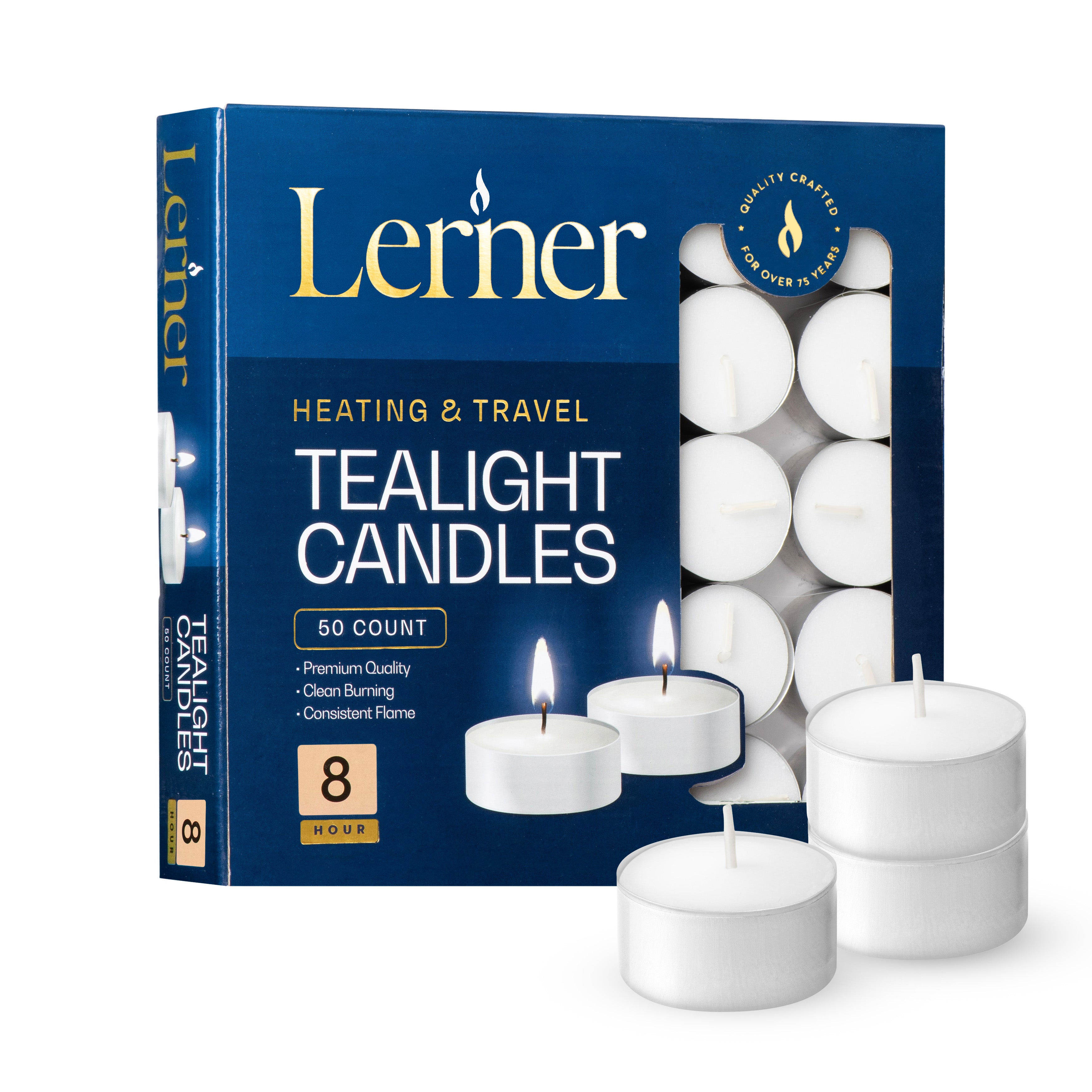 Lerner 50 Pack Tealights – 8-Hour Long-Burning Unscented Candles