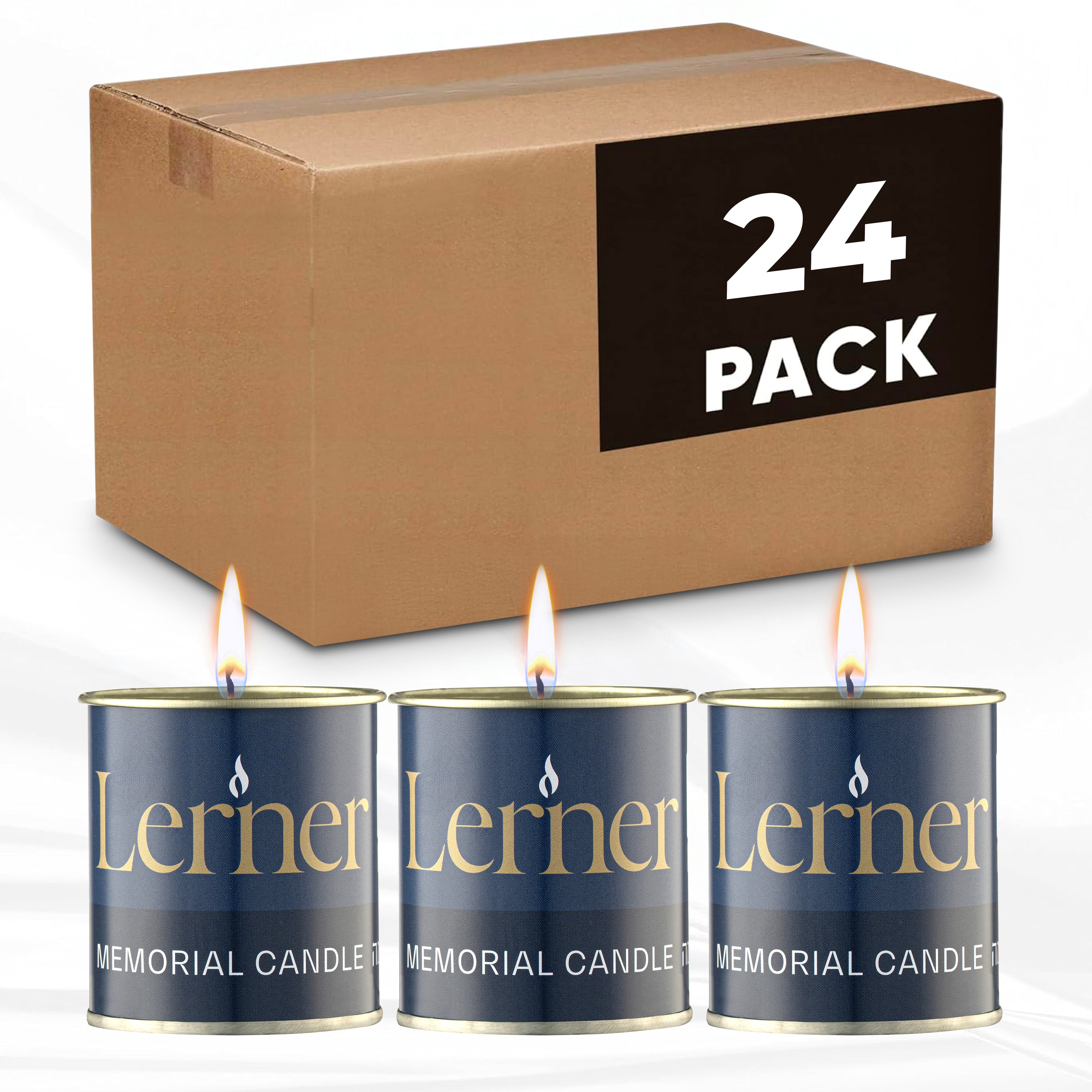 Lerner 26-Hour Memorial Candles in Tin – 24 Pack Yahrzeit & Remembrance Lights