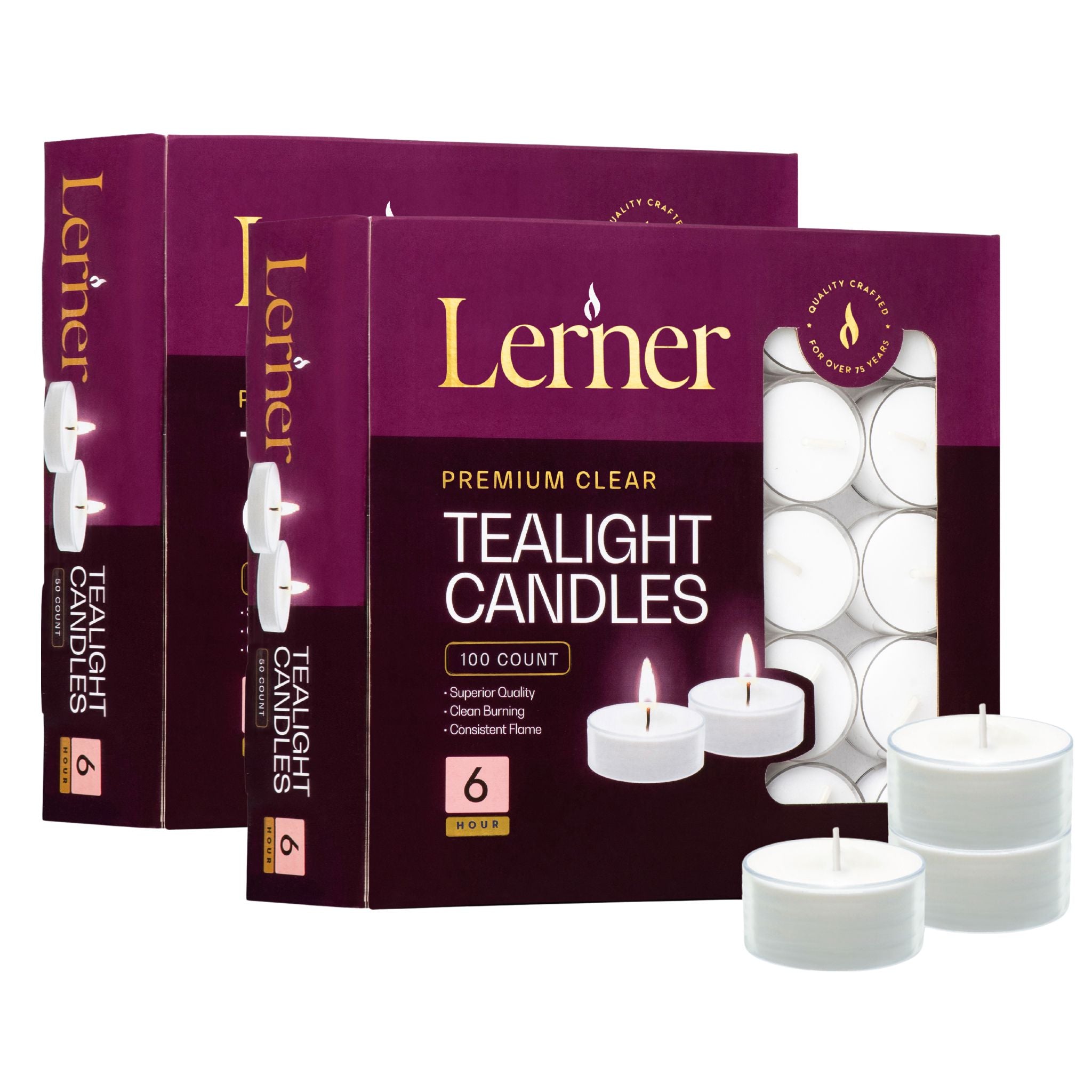 Lerner Clear Cup Tealight Candles Bulk 400 Pack 6-Hour Burn Premium Unscented Tea Lights