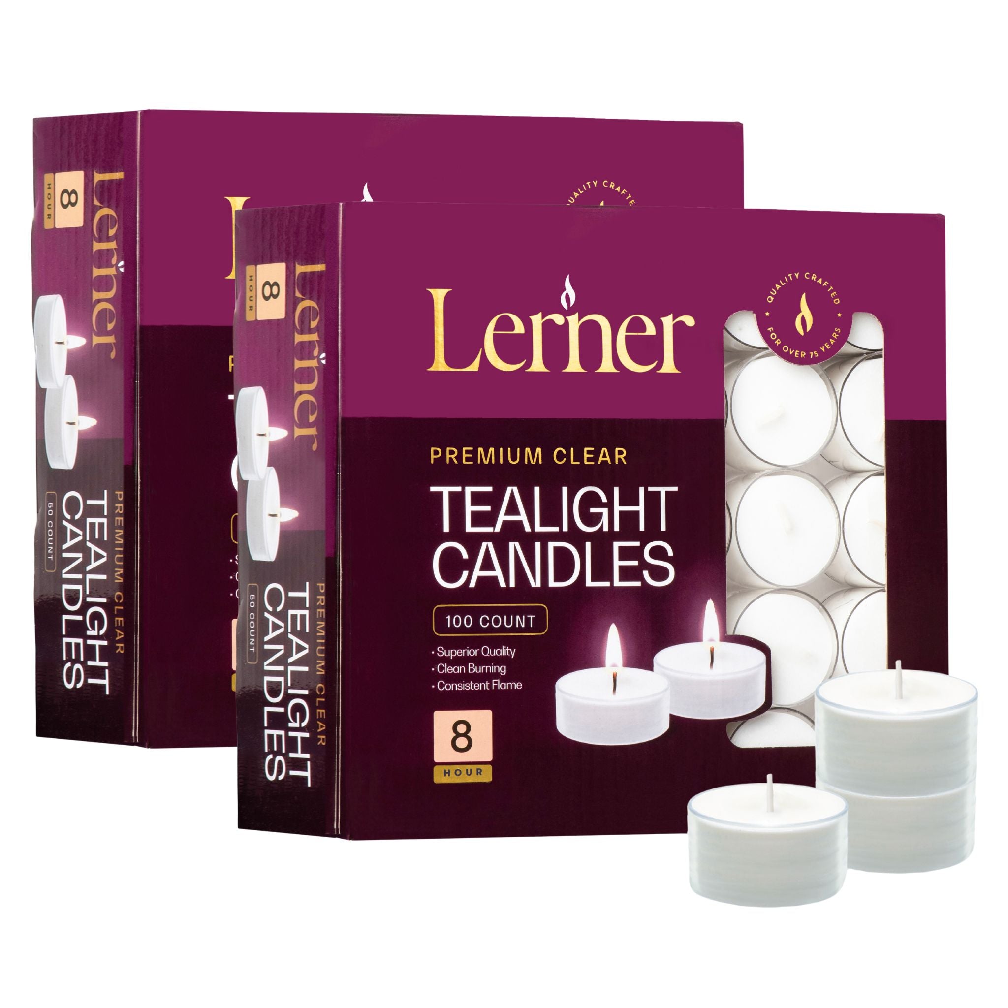 Lerner Clear Cup Tealight Candles 400 Pack 8-Hour Burn – Unscented Tea Lights