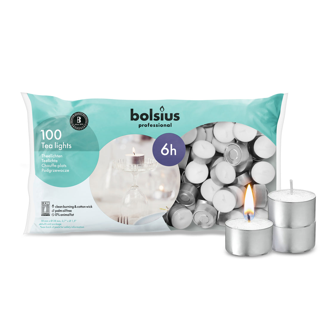Bolsius Tea Lights Unscented 6 Hours - Premium European Quality - 100 Pack  – Kisco Candles