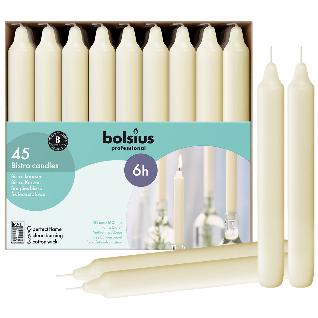 7" X 0.8" Classic Houshold Taper Candles - 45 Pack - Kisco Candles