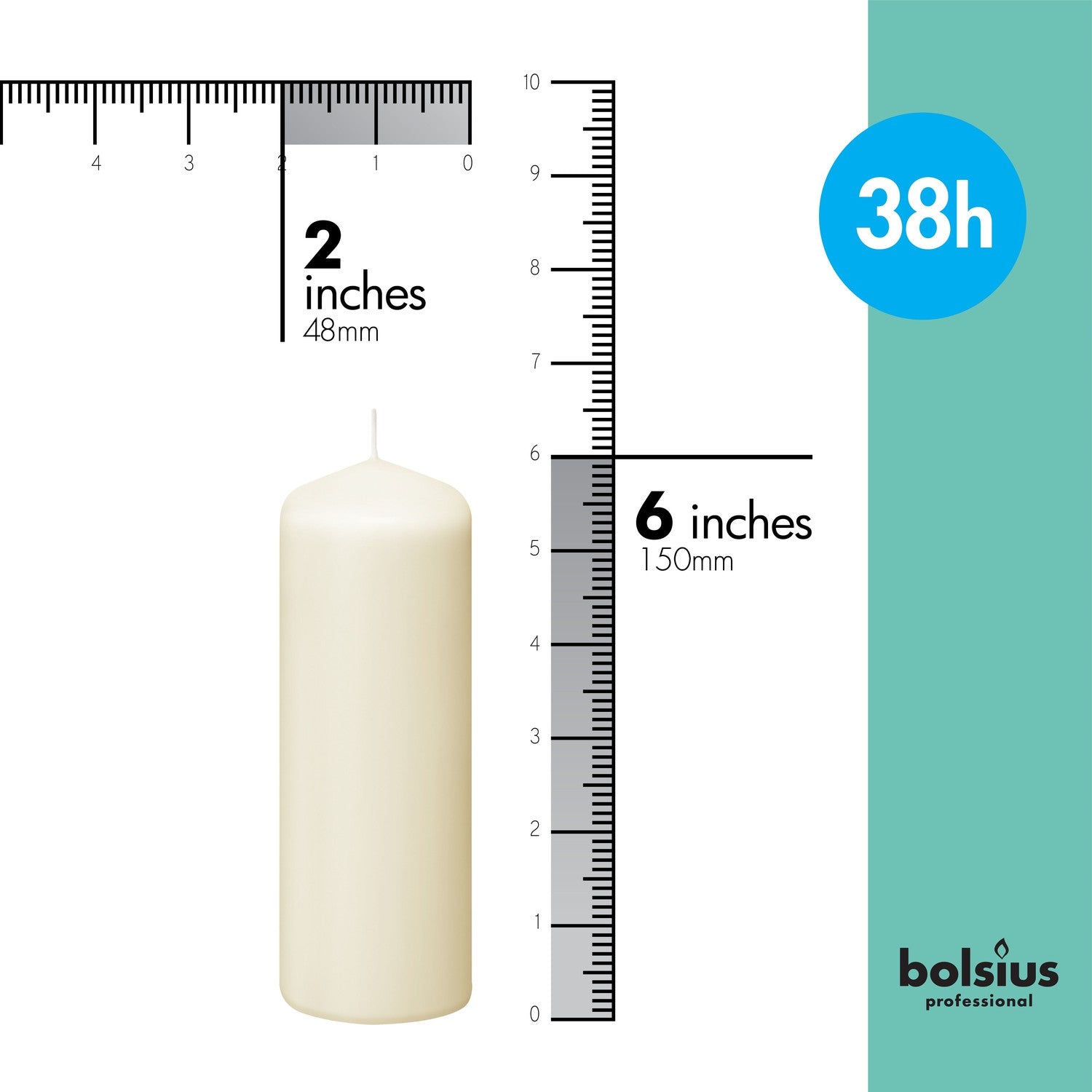 Bolsius Candela rustica a pilastro - avorio - confezione da 4 - lunga