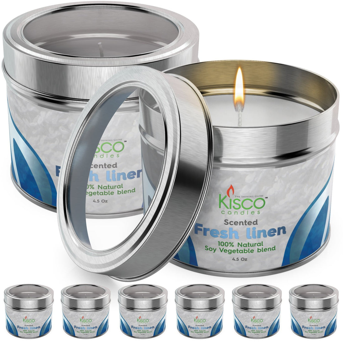 3" X 2.5" Scented Candles In Tins - 8 Pack - 5 Scents Available - Kisco Candles