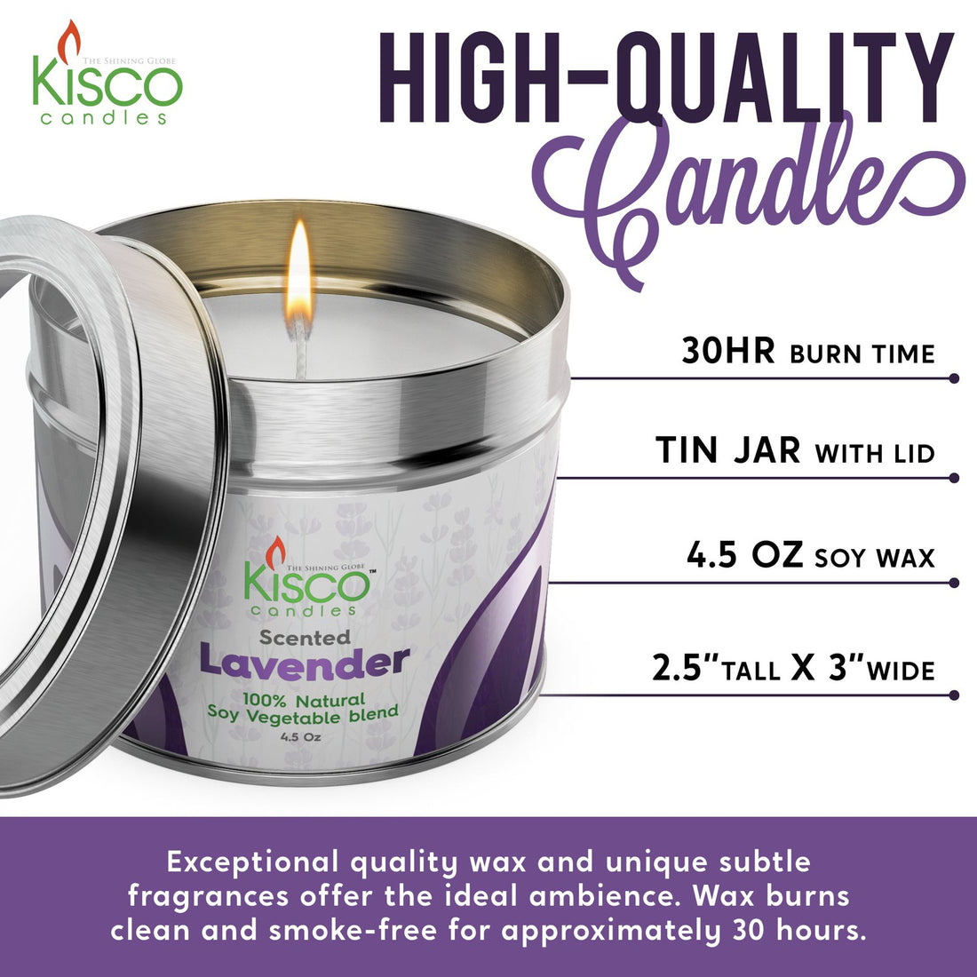 3" X 2.5" Scented Candles In Tins - 8 Pack - 5 Scents Available - Kisco Candles