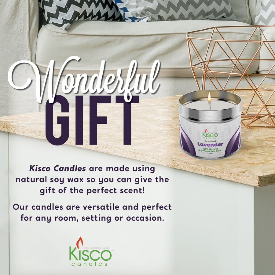 3" X 2.5" Scented Candles In Tins - 8 Pack - 5 Scents Available - Kisco Candles