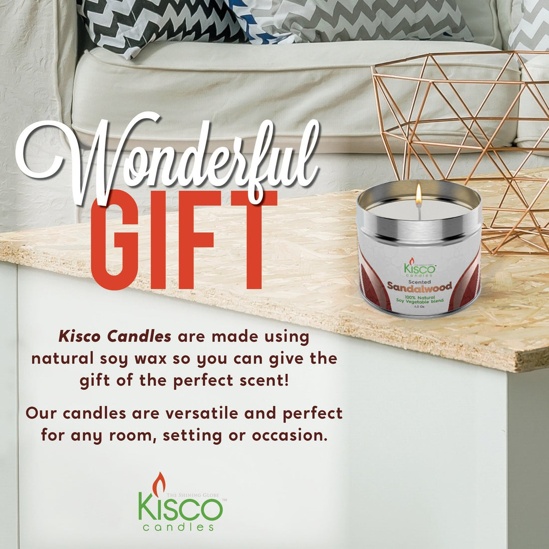 3" X 2.5" Scented Candles In Tins - 8 Pack - 5 Scents Available - Kisco Candles