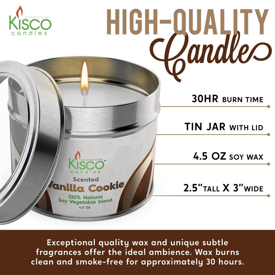 3" X 2.5" Scented Candles In Tins - 8 Pack - 5 Scents Available - Kisco Candles